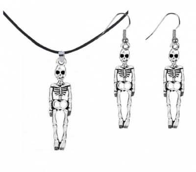 2-Delige Skelet Ketting Oorbellen zilver- Charme Bijoux