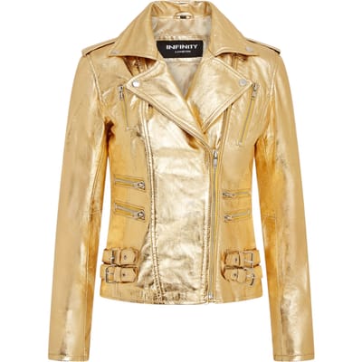 Dames leren gouden Brando bikerjack - Loddon