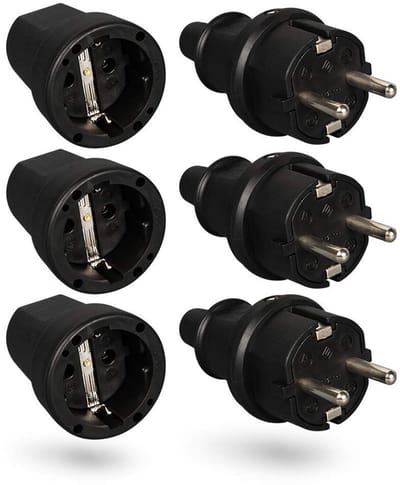 Set van 3 Electriche Stekkers met Bochtbescherming - 250V, 16A, IP20 - Voor Binnengebruik