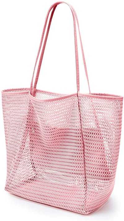 Strandtas van nylon mesh, casual draagtas, Hobo dames schoudertas, opvouwbaar, MAX 23L, geschikt voor strandpicknicks en vakanties - Roze.