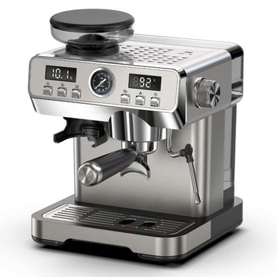 Bresco® Barista Espressomachine – Pistonmachine met Koffiemolen – RVS Koffiemachine melkopschuimer – Bonenmaler – Brushed Stainless Steel