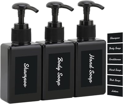 Famanu – Shampoo- en conditionerdispensers met siliconen houder – Set van 3 – 600 ml