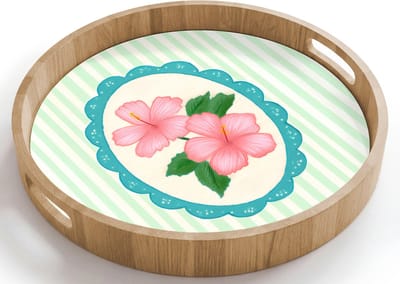 Dienblad rond 40x40 cm - Schootdienblad hout - Bloemen - Ovaal - Strepen - Groen - Borrelplank rechthoek - Plateau houten dienbladen