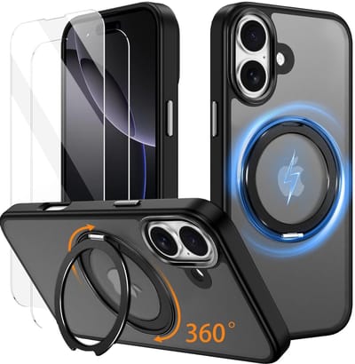 Dailygoods- Hoes iPhone 16 - Magnetische Beugel - Schokbestendig - 360° Draairing - Standaard - Doorschijnend Matte Bescherming - Telefooncase