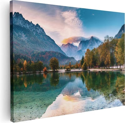 Artaza Canvas Schilderij Landschap - 40x30 cm - Klein - Wanddecoratie Bergen - Muurdecoratie Meer Herfst - Kamer Accessoires Natuur