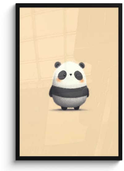 Poster in lijst - Fotolijst 60x90 cm - Posters - Panda - Beige - Minimalistisch - Posterlijst zwart - Decoratie - Wanddecoratie woonkamer - Muurdecoratie slaapkamer