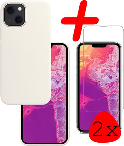 Hoesje Met 2x Screenprotector - Geschikt voor Apple iPhone 14 - Sterk & Shockproof - Back Cover - Siliconen Case - Telefoon Hoes - Wit