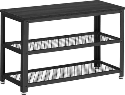 ACAZA Schoenenrek - Schoenenbank - Schoenenkast - 73 x 45 x 30 cm - Industrieel Design - Metaal met Hout - Zwart
