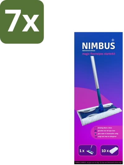 7 x NIMBUS Magic Vloerdoek Starterkit 1 Dweil + 10 Droge Vloerdoekjes 1 set - Vloerwisser - Droge Schoonmaakdoekjes - Schoonmaken - Huisdierhaar - Stof Vangen