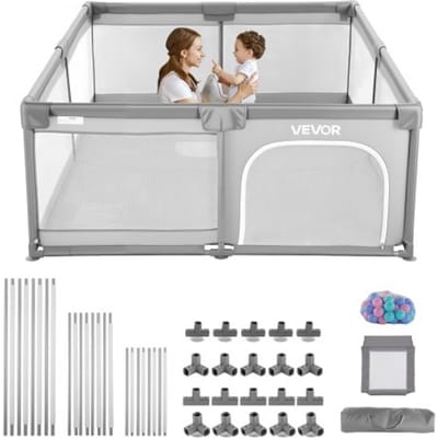 VEVOR Babybox, 2000x1785 mm, Peuterbox, Binnen- en buitenspeelplaats, Veilig activiteitencentrum met 50 Ocean Balls, Ritsdeur en Ademend gaas
