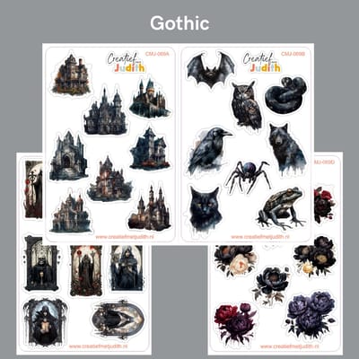Bullet Journal Stickers - Planner Agenda Stickers - Gothic stickers - 4 stickervellen - dieren - Scrapbook stickers - Deco stickers - kasteel mysterieus duister stickers - volwassenen en kinderen