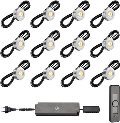 LED veranda inbouwspots Pals ab inclusief trafo en afstandsbediening - 3W / dimbaar / inbouwspot / terrasoverkapping / overkapping / serre / carport / warm wit / rond / 230V / IP44 / set van 12 stuks