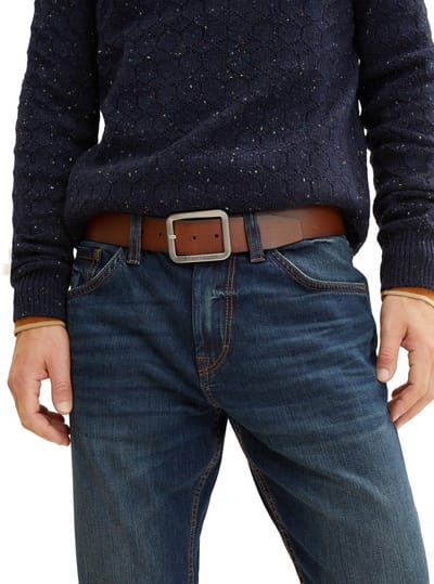 Tom Tailor - TTTED leren riem met vierkante gesp - Maat 80 - light brown uni