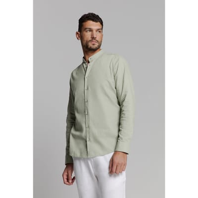 No Excess Shirt Granddad Solid With Linen Light Army Maat: XL | Casual Overhemden Outlet | Heren | Groen