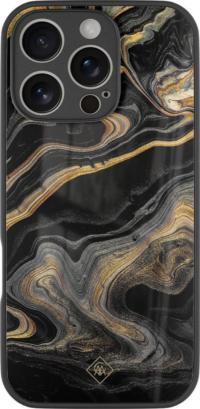 Casimoda® hoesje - Geschikt voor iPhone 16 Pro - Marbling - Luxe Hard Case Zwart - Backcover telefoonhoesje - Zwart