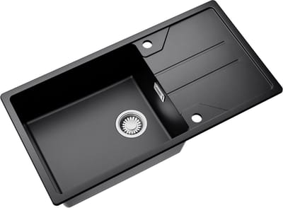 CECIPA max Spoelbak Met Kraangat - Granieten Keuken 86x45CM - Spoelbak Keuken - Met Afdruiprek en Waterafvoersysteem - 80% Kwarts Zand Spoelbak Keuken - Zwart
