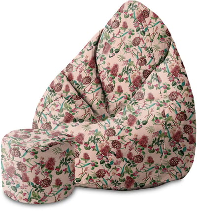 DreamRoots Velvet Zitzak voor Volwassenen – Luxe Beanbag met Voetsteun en Afneembare Hoes – Inclusief Vulling – 80x80x120 cm - Dark Jungle Pink