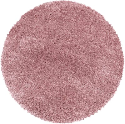 Extra hoogpolig shaggy vloerkleed Fluffy - rond - roze - 120x120 cm