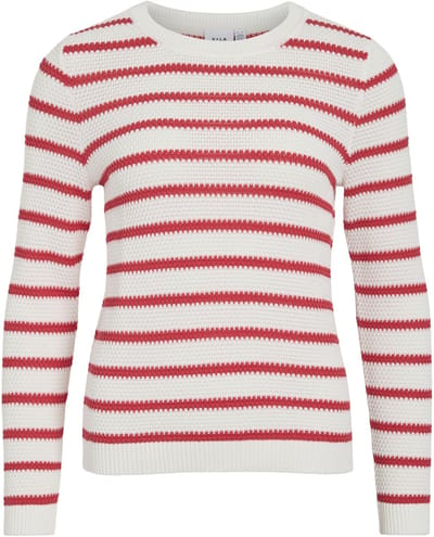 Vila Trui Vidalo O-neck L/s Stripe Knit Top- 14101685 White Alussum/hibiscus Dames Maat - XXL