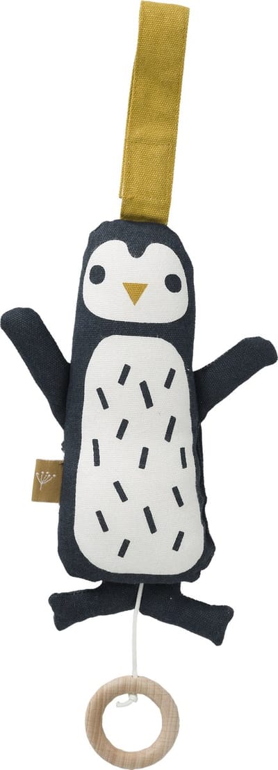 Fresk Muziekdoos – Muziekbox met Kalmerend Deuntje - Kraamcadeau - Baby Cadeau - Mosterd - Pinguin