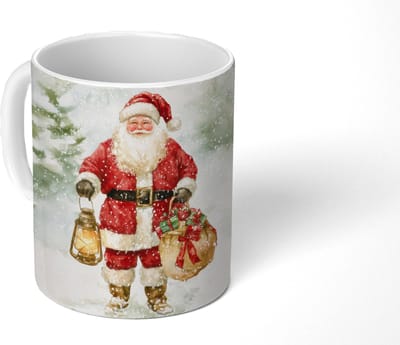Mok - Koffiemok - Kerstman- Winter - Sneeuw - Wit - Rood - Mokken - 350 ML - Beker - Koffiemokken - Theemok