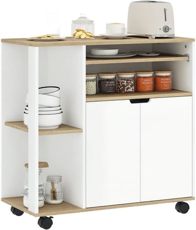 HOMCOM Keukenwagen MDF 80L x 40B x 82H cm Natuurhout + Wit