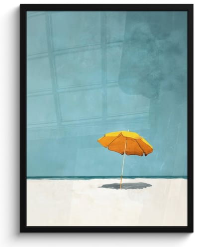 Poster in lijst - Fotolijst 50x70 cm - Posters - Parasol - Geel - Strand - Zee - Posterlijst zwart - Decoratie - Wanddecoratie woonkamer - Muurdecoratie slaapkamer
