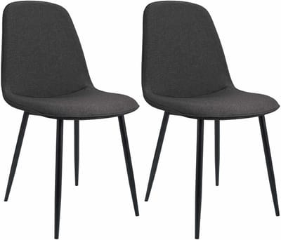 CLP Maryam Set van 2 eetkamerstoelen - klassiek - met rugleuning - zwart metalen frame - belastbaar tot 150 kg - Stof/donkergrijs