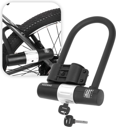 Voltano Beugelslot ART4 - Zwart - Met Framehouder - 26 x 18 CM - Motorslot / Scooterslot / Fietsslot / 1,90 KG