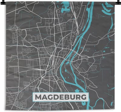 Wandkleed - Wanddoek - Stadskaart – Magdeburg – Duitsland – Plattegrond – Kaart - 180x180 cm - Wandtapijt
