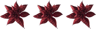 Kerstboomversiering Kerstster - 3x - 15 cm - rood glitter - op clip - ornament
