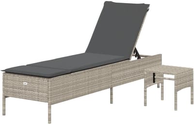 Polyrotan Ligstoel - Loungestoel Buiten - Terras Ontspanning - Verstelbare Rugleuning - 198 x 55 cm - Lichtgrijs