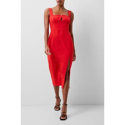 French Connection Echo Crepe Bust Detail Dress Red Size: 6 | Midi Dresses Outlet | Dames | Rood