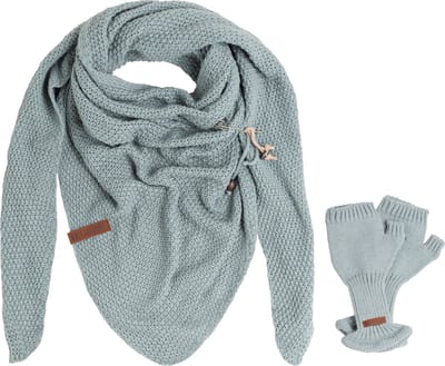 Knit Factory 2-delige Dames Winterset - Coco Omslagdoek - Cleo Vingerloze Handschoenen - Set met sjaal en handschoenen voor dames - Stone Green