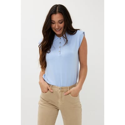 EsQualo Top Polo Slv/lss Basic Knit Sky Blue Maat: S | Poloshirts Outlet | Dames | Blauw