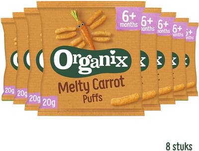 Organix Wortel Knabbels 6+m - Babymaaltijd - Snack - 8 x 20g - Voordeelverpakking