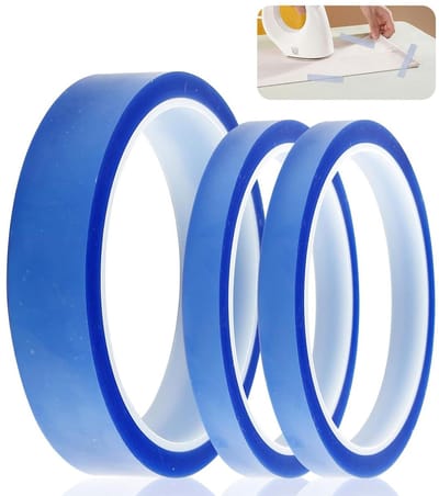 Allecto Plus - Warmtebestendig Plakband voor Sublimatie - Set van 3 rollen - Hittebestendig - Blauw - 2 Maten - Hoge Temperatuur - Elektrische Taken - Polyimide-Tape - Lassen - Coating - 75 characters.