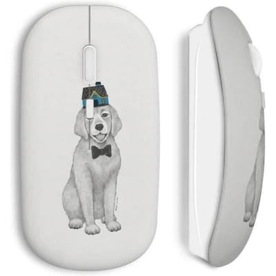 Souris Sans Fil - Chien - Design Original - Compatible Mac et PC - Clé USB Inclus - Blanc