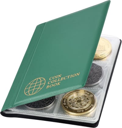 SnelShoppen - Coin Album voor 60 Munten, 10 Pagina's, Coin Collectors Album met Rits, PVC Grijphouder 4.5 x 4.5 cm, Coin Organiser voor Verzamelingen