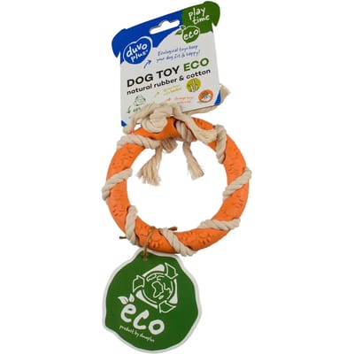 Duvoplus - Speelgoed Voor Dieren - Hond - Eco Rubber Ring Bamboe/rijst + Katoen 12,5x12,5x3,2cm Gemengde Kleuren - 1st