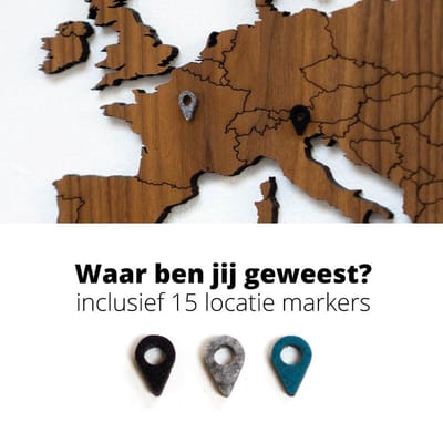 Houten Wereldkaart - Mercator projectie - Walnoot L  (135 x 65 cm) - wanddecoratie - design - muurdecoratie hout