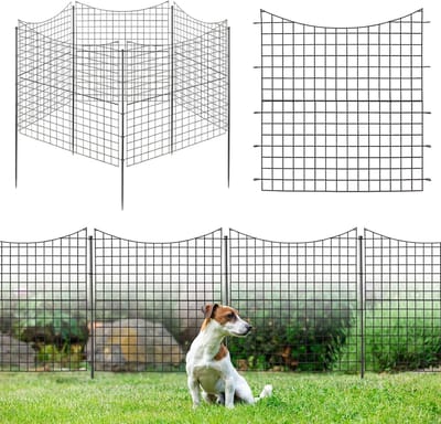 COSTWAY Decoratieve tuinhek, 5 stuks, 98 cm hoog, metalen hek met 6 metalen palen, landschapshek voor bloemperken, decoratief hek, vijveromheining, roestvrij, dierenbarrière voor honden, zwart