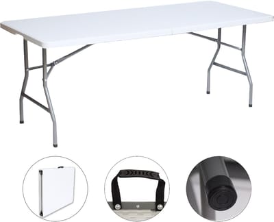 TRUTZHOLM - Klaptafel - 180 x 75 cm - Wit - Partytafel - Koffermodel - Campingtafel - Voor 8 Personen - Antraciet Frame
