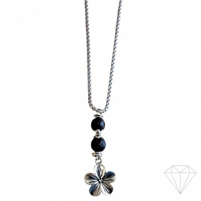 Ketting lavasteen bloem rvs 70 cm - Charme Bijoux