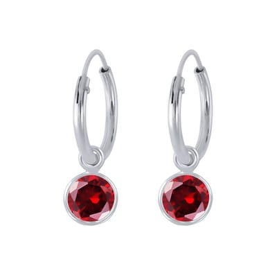 Joy|S - Zilveren kristal bedel (4 mm) oorbellen - rood - oorringen voor kinderen