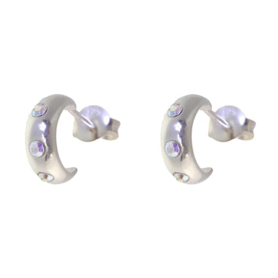Behave – Oorbellen – 925 Sterling Zilveren Kleine Oorring met Aurore Boreale Kristal steentjes