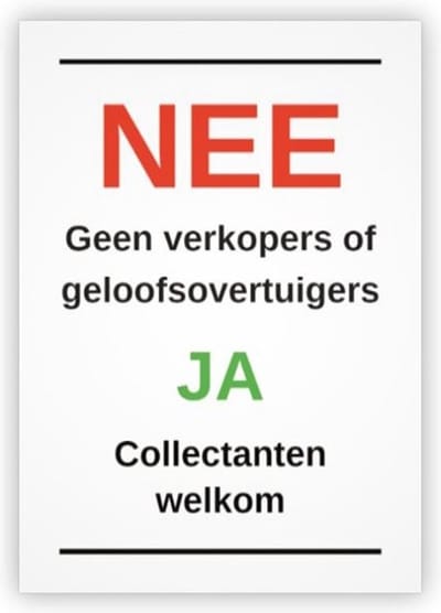 Sticker geen deurverkoop transparant - geen verkopers en geloofsovertuigers wel collectanten - geen deurverkoop sticker -geen colportage sticker