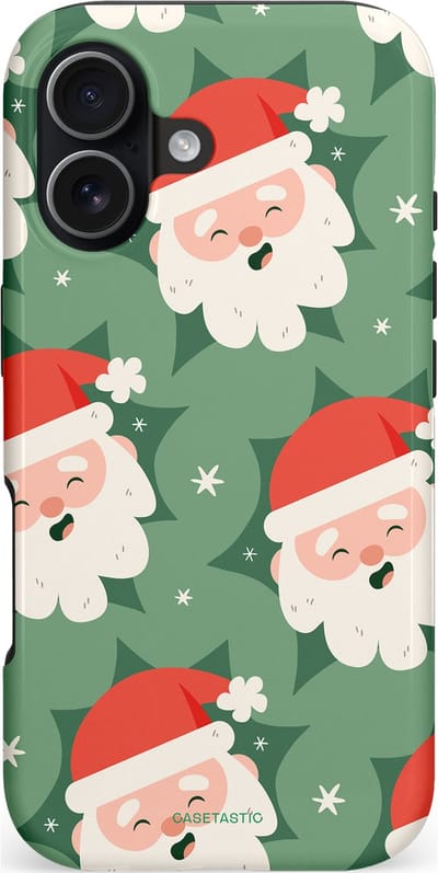 Casetastic hoesje geschikt voor Apple iPhone 17 - MagSafe - Dubbellaagse bescherming - Vrolijke Kerstmannen in de Sneeuw - Fashion Case - Saliegroen Wit Perzik Crème