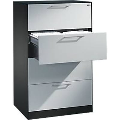 Hangmappenkast Asisto C 3000, 4 schuifladen, 2 rijen, B 800 mm, antraciet/aluminium