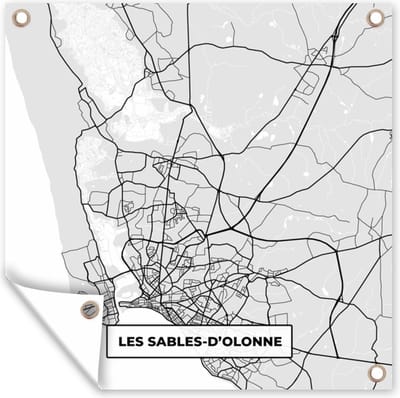 Tuin poster Frankrijk – Les Sables-d'Olonne – Stadskaart – Plattegrond – Kaart - 200x200 cm - Tuindoek